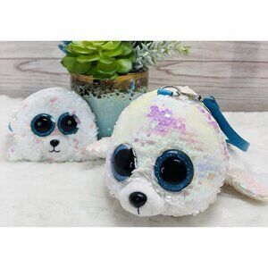 TY ICY White Seal 11" Fashion Flippy Sequin Glam Wristlet & Coin Purse Glitter